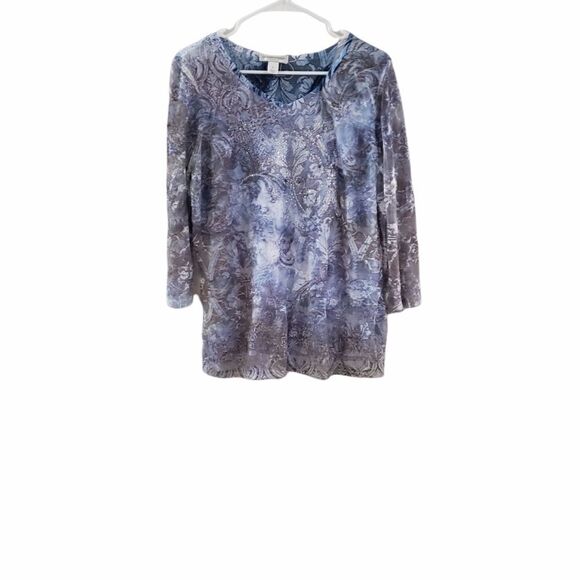 Christopher & Banks Woman's Lace Top Embellished Metallic - Picture 4 of 13